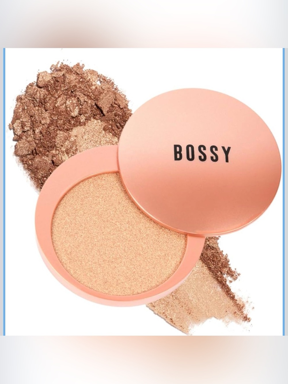 BOSSY Pressed Powder Highlighter Compact, Shimmer Gold Shade